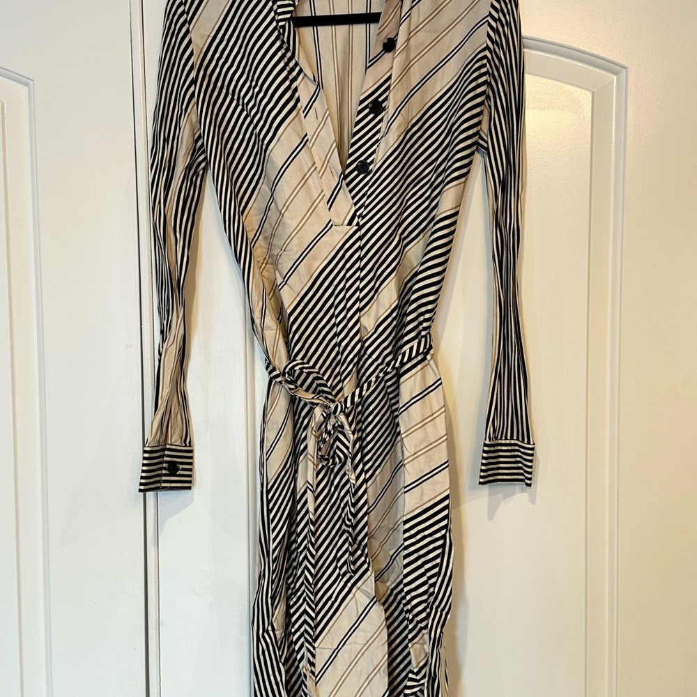Ann Taylor Striped Black and Cream Wrap Dress